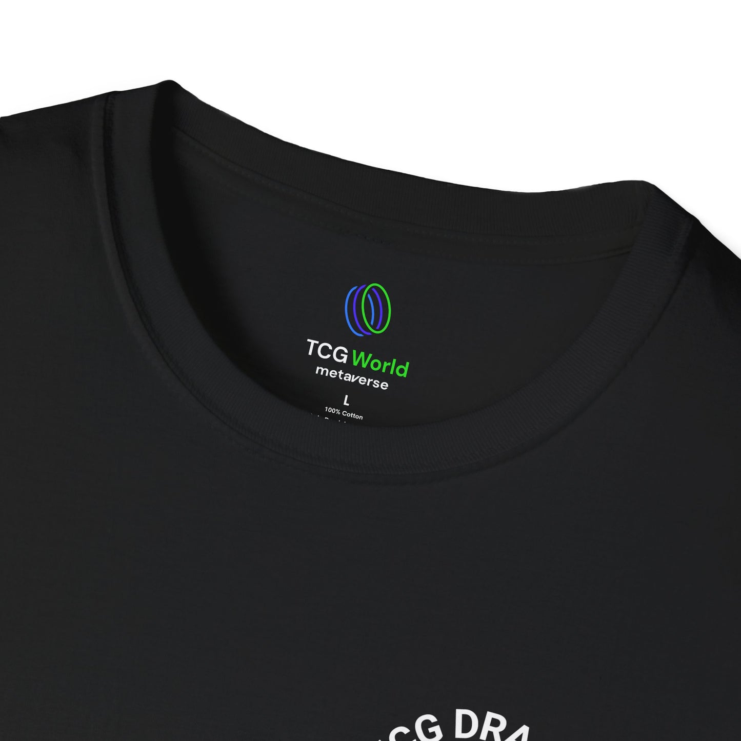 Logo on Left with TCG World on Back - TCG Dragon Cave Club Classic Logo - Unisex Adult Softstyle T-Shirt