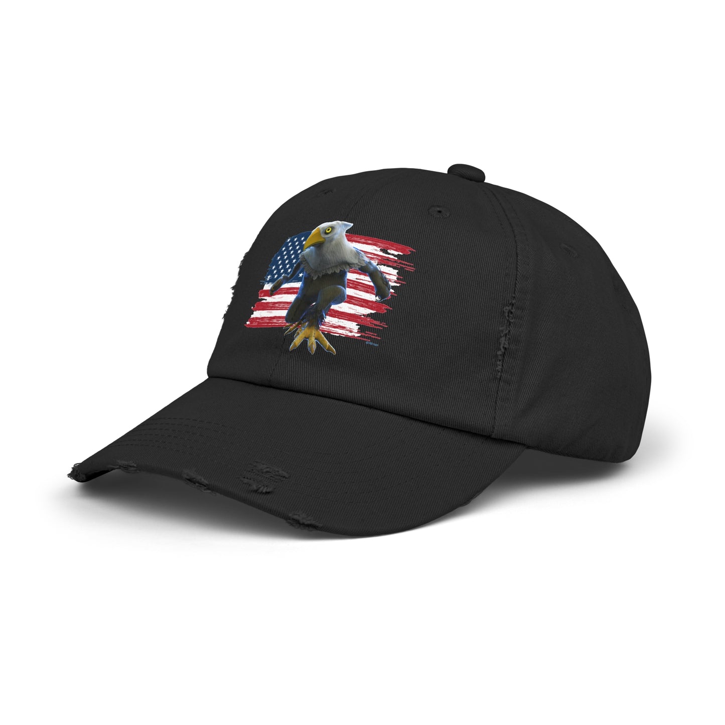 Patriotic American Eagle Sprite In Front of American Flag - Unisex Distressed Cap Hat (Mericlaw, TCG World)