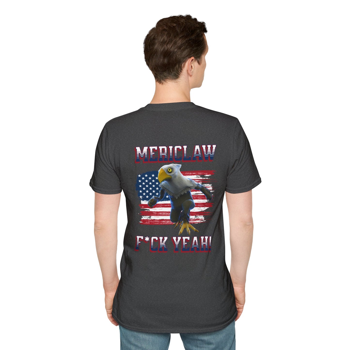 Mericlaw F*ck Yeah (Extra American) - TCG World Metaverse Sprite / American Flag - Unisex Adult Softstyle T-Shirt (Back)