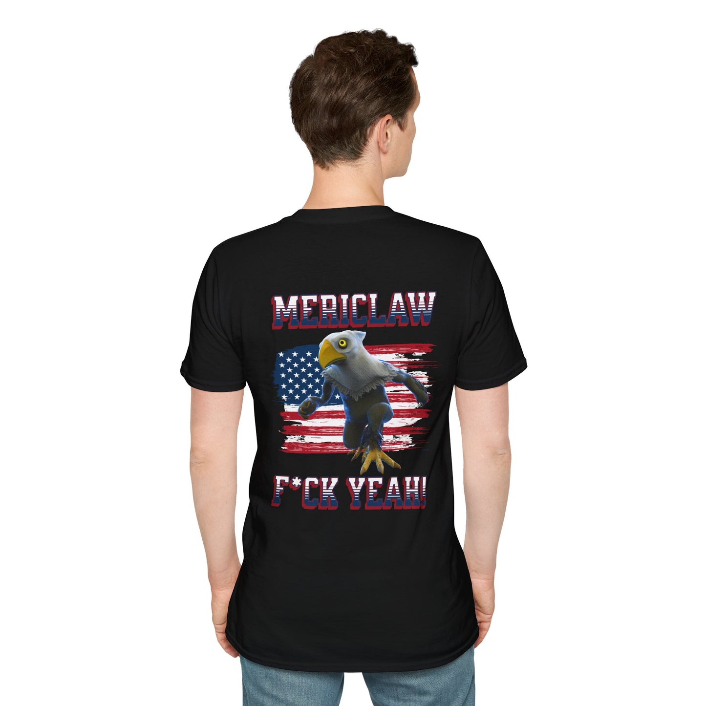 Mericlaw F*ck Yeah (Extra American) - TCG World Metaverse Sprite / American Flag - Unisex Adult Softstyle T-Shirt (Back)