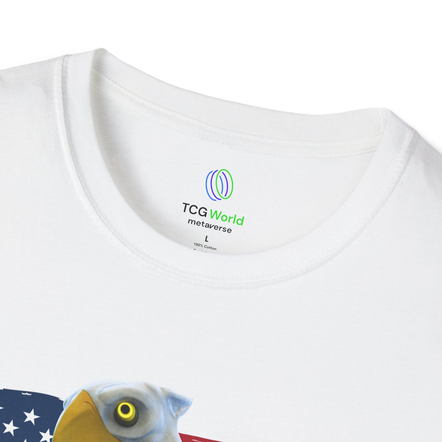 Patriotic American Eagle Sprite In Front of American Flag - Unisex Adult Softstyle T-Shirt (Mericlaw, TCG World)