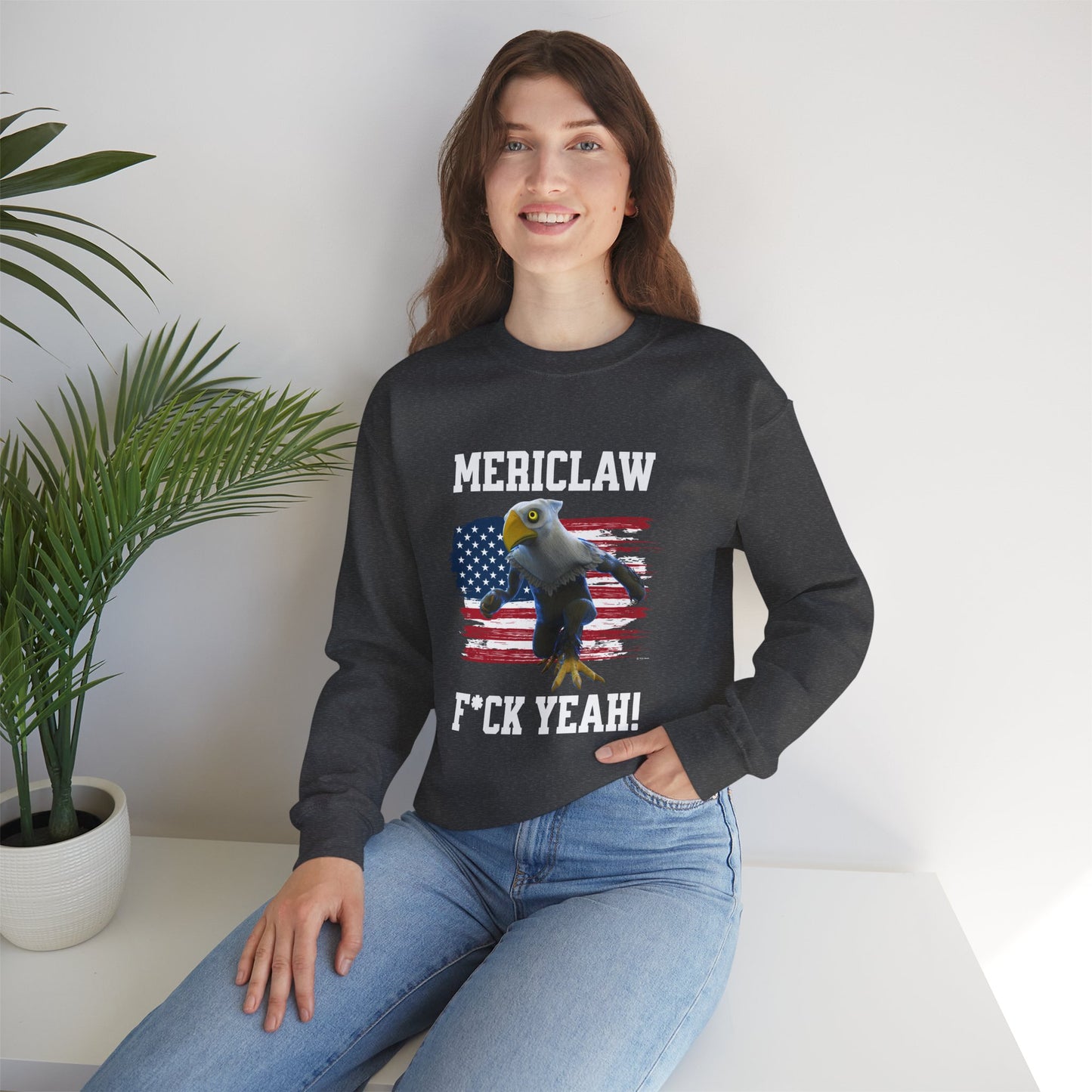 Mericlaw F*ck Yeah - TCG World Metaverse Sprite / American Flag - Adult Unisex Heavy Blend™ Crewneck Sweatshirt