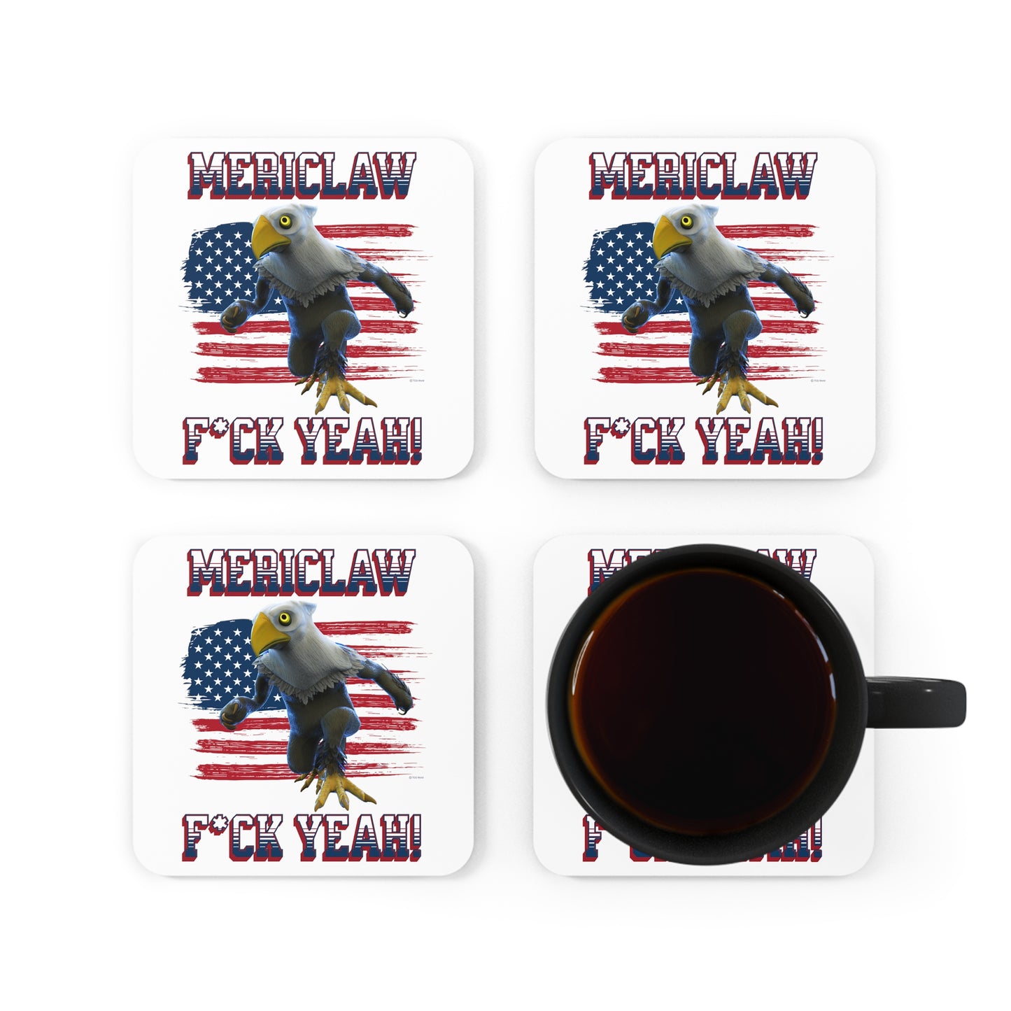 Mericlaw F*ck Yeah (Extra American) - TCG World Metaverse Sprite / American Flag Corkwood Coaster Set - White