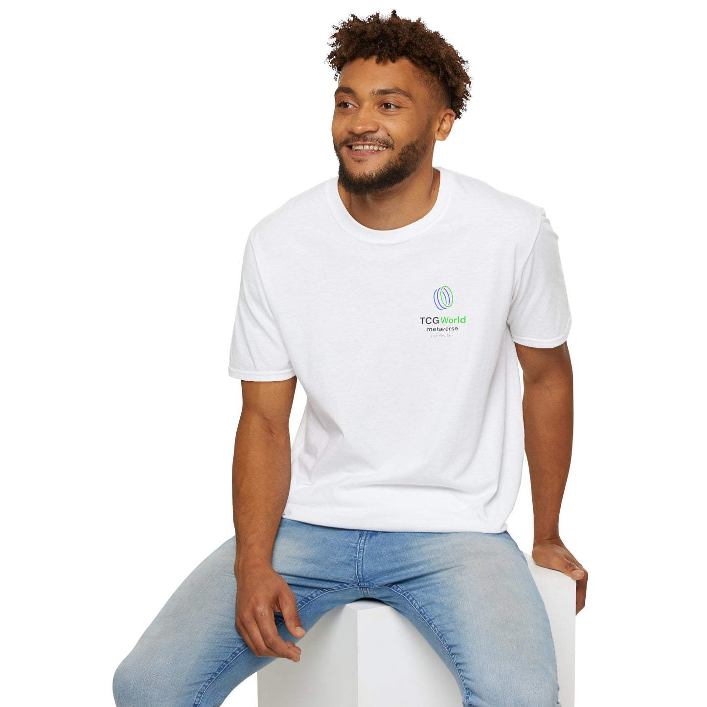 Mericlaw F*ck Yeah (Extra American) - TCG World Metaverse Sprite / American Flag - Unisex Adult Softstyle T-Shirt (Back)