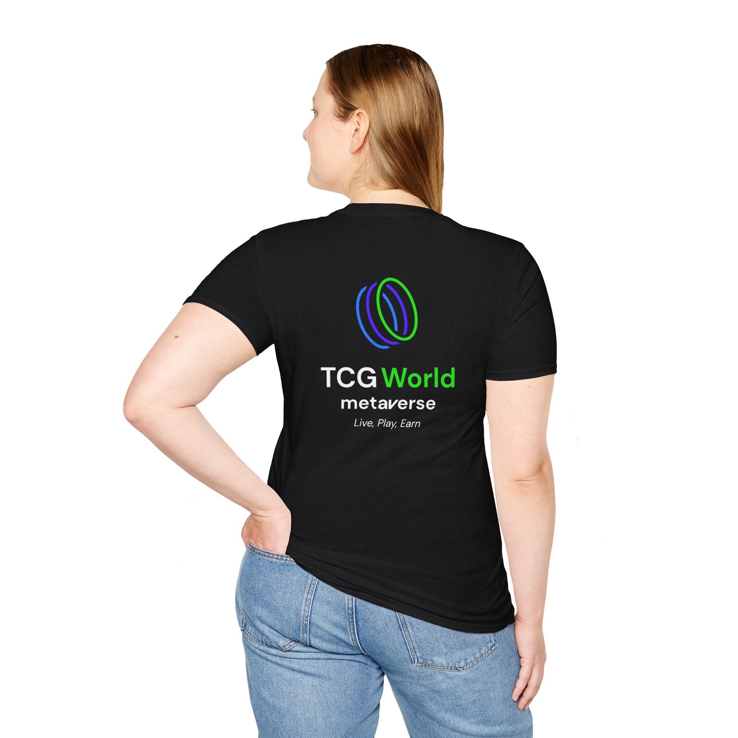 Logo on Left with TCG World on Back - TCG Dragon Cave Club Classic Logo - Unisex Adult Softstyle T-Shirt