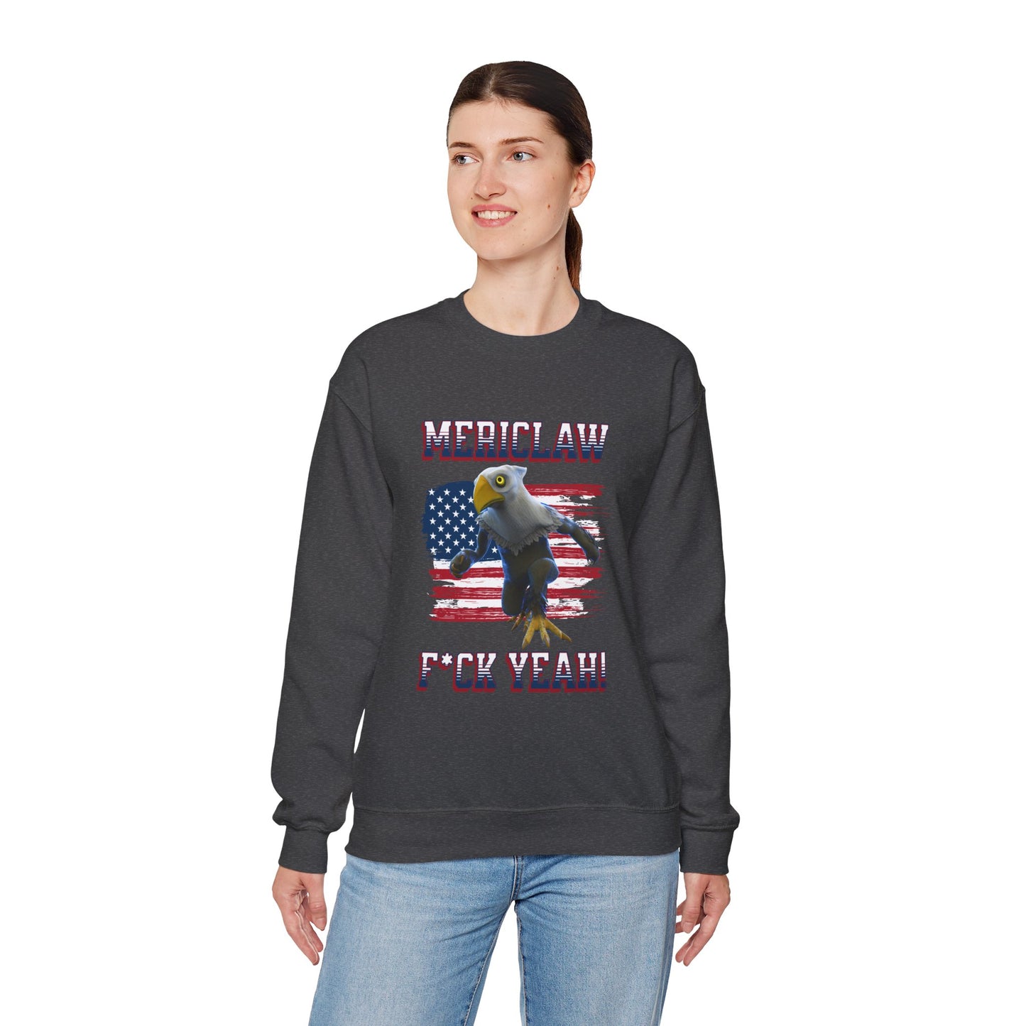 Mericlaw F*ck Yeah (Extra American) - TCG World Metaverse Sprite / American Flag - Adult Unisex Heavy Blend™ Crewneck Sweatshirt