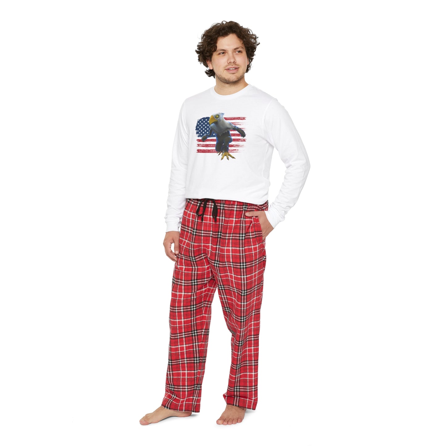Patriotic American Eagle Sprite In Front of American Flag - Men's Long Sleeve Pajama Set (Mericlaw, TCG World)