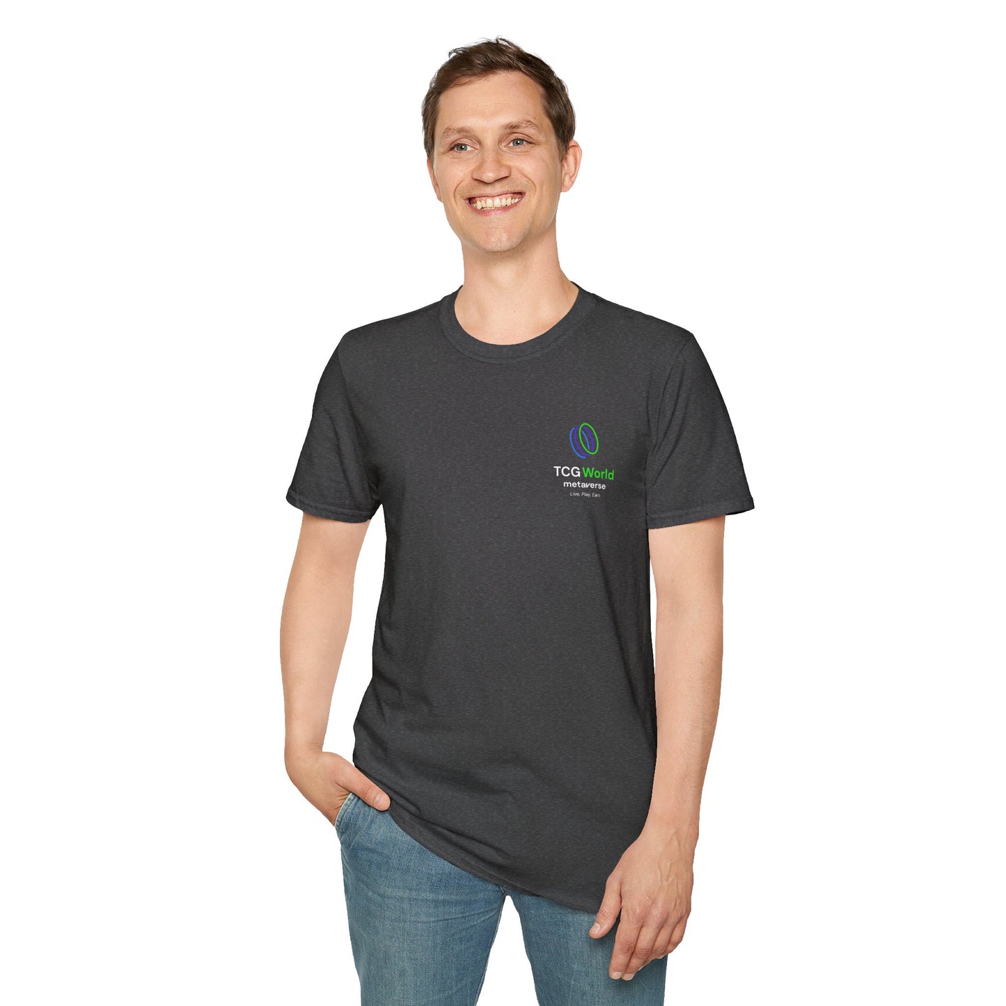 Mericlaw F*ck Yeah (Extra American) - TCG World Metaverse Sprite / American Flag - Unisex Adult Softstyle T-Shirt (Back)