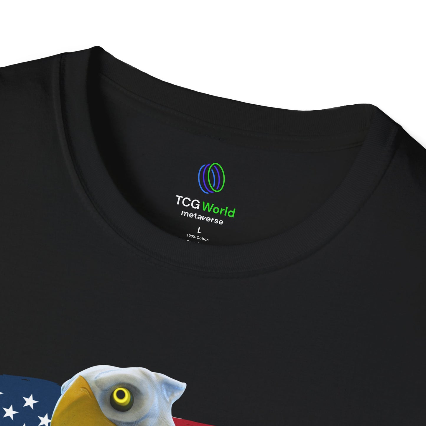 Patriotic American Eagle Sprite In Front of American Flag - Unisex Adult Softstyle T-Shirt (Mericlaw, TCG World)