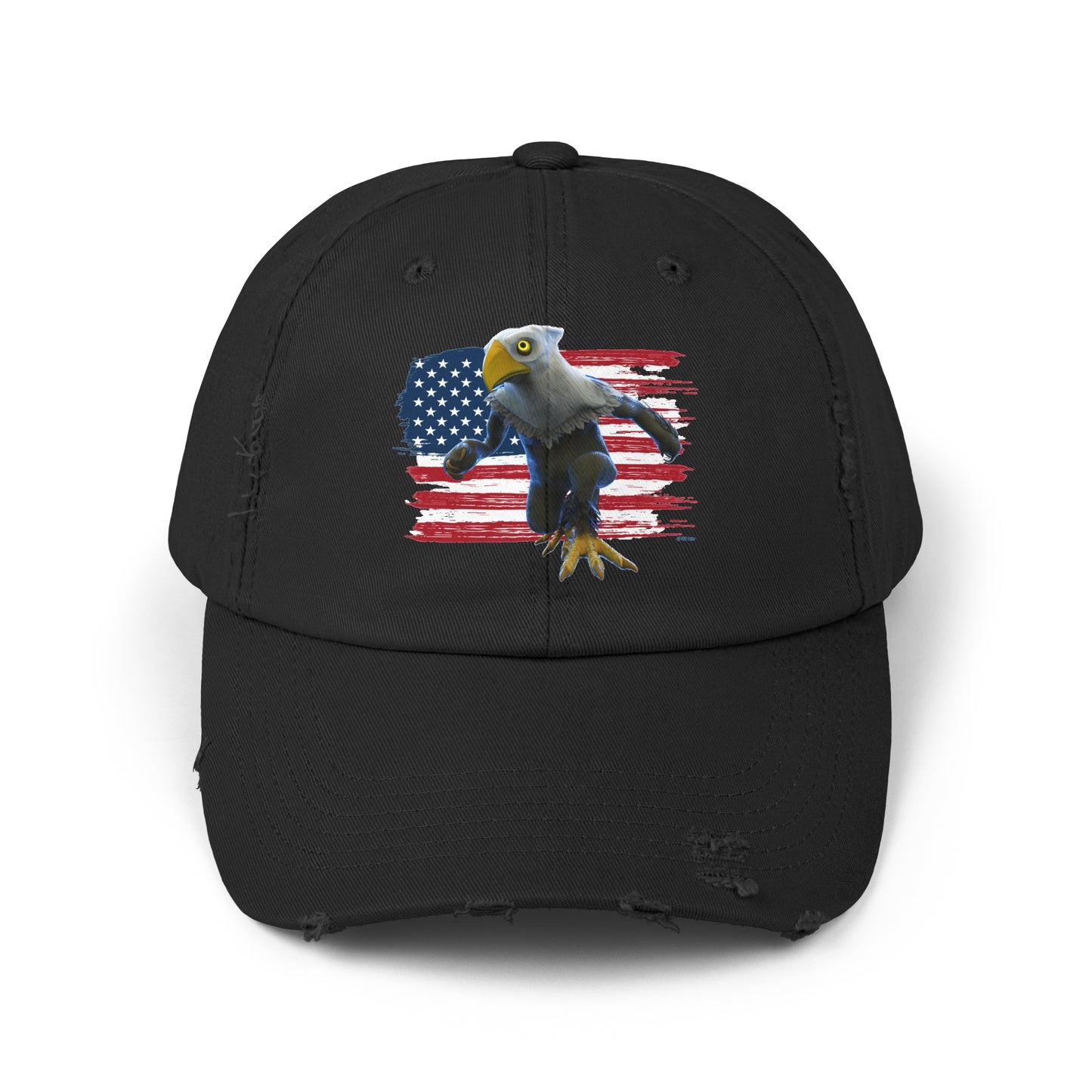 Patriotic American Eagle Sprite In Front of American Flag - Unisex Distressed Cap Hat (Mericlaw, TCG World)