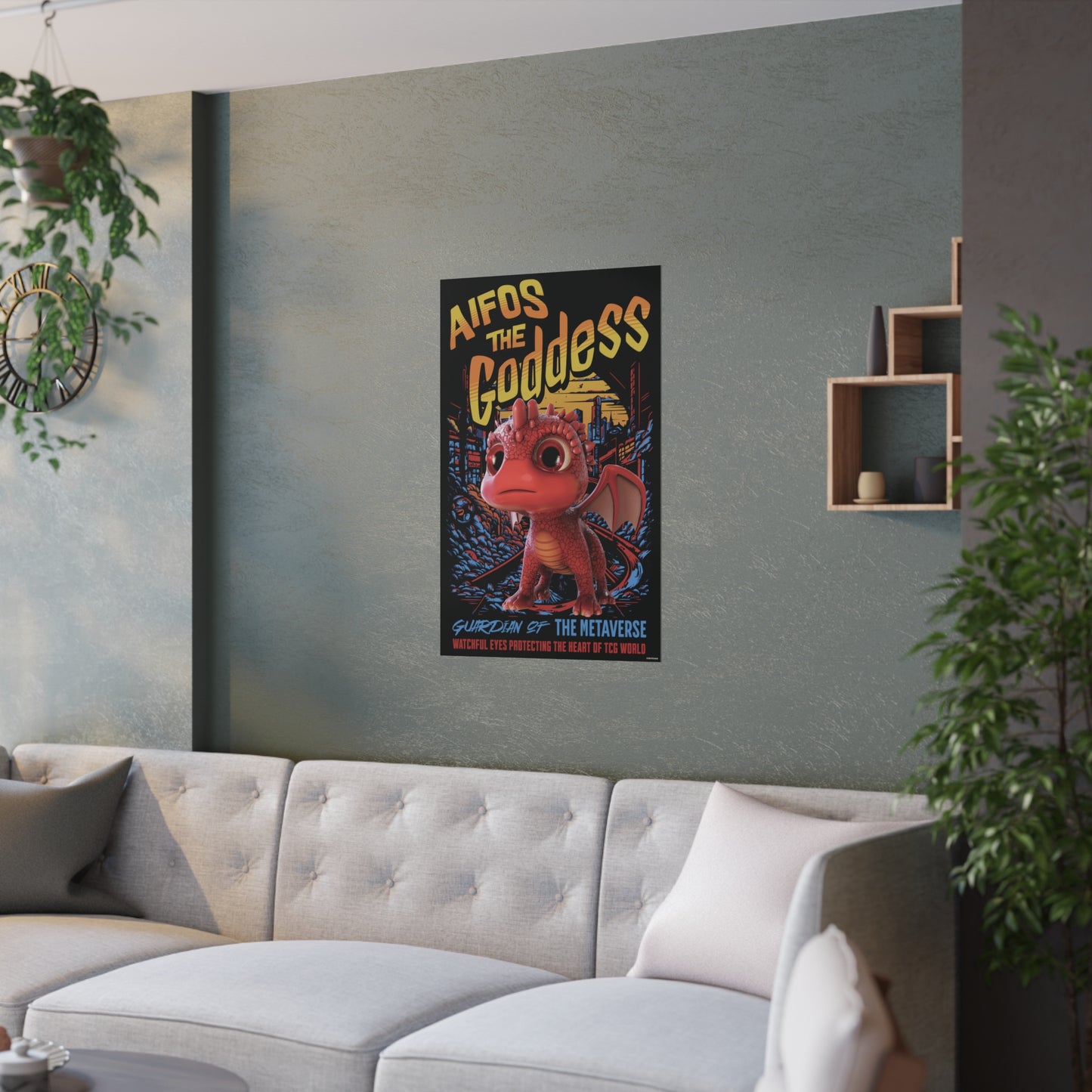 Aifos The Goddess Guardian of the Metaverse Satin Poster