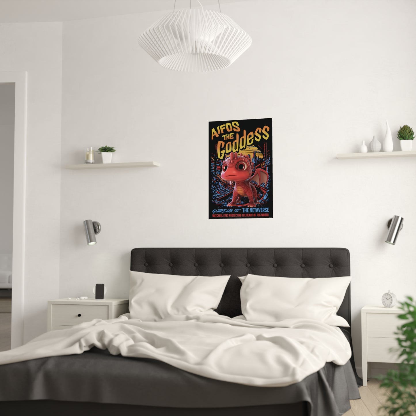 Aifos The Goddess Guardian of the Metaverse Satin Poster
