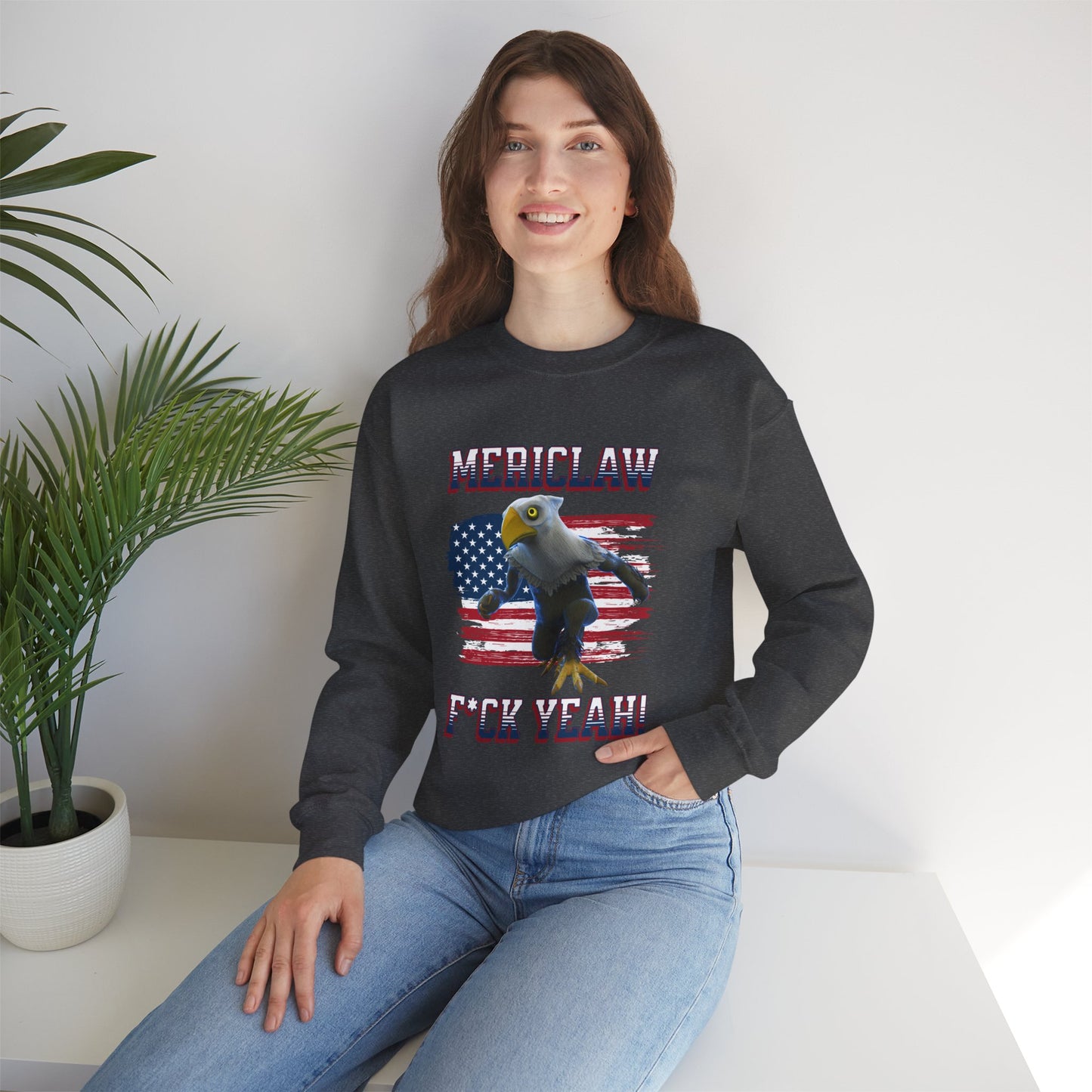 Mericlaw F*ck Yeah (Extra American) - TCG World Metaverse Sprite / American Flag - Adult Unisex Heavy Blend™ Crewneck Sweatshirt