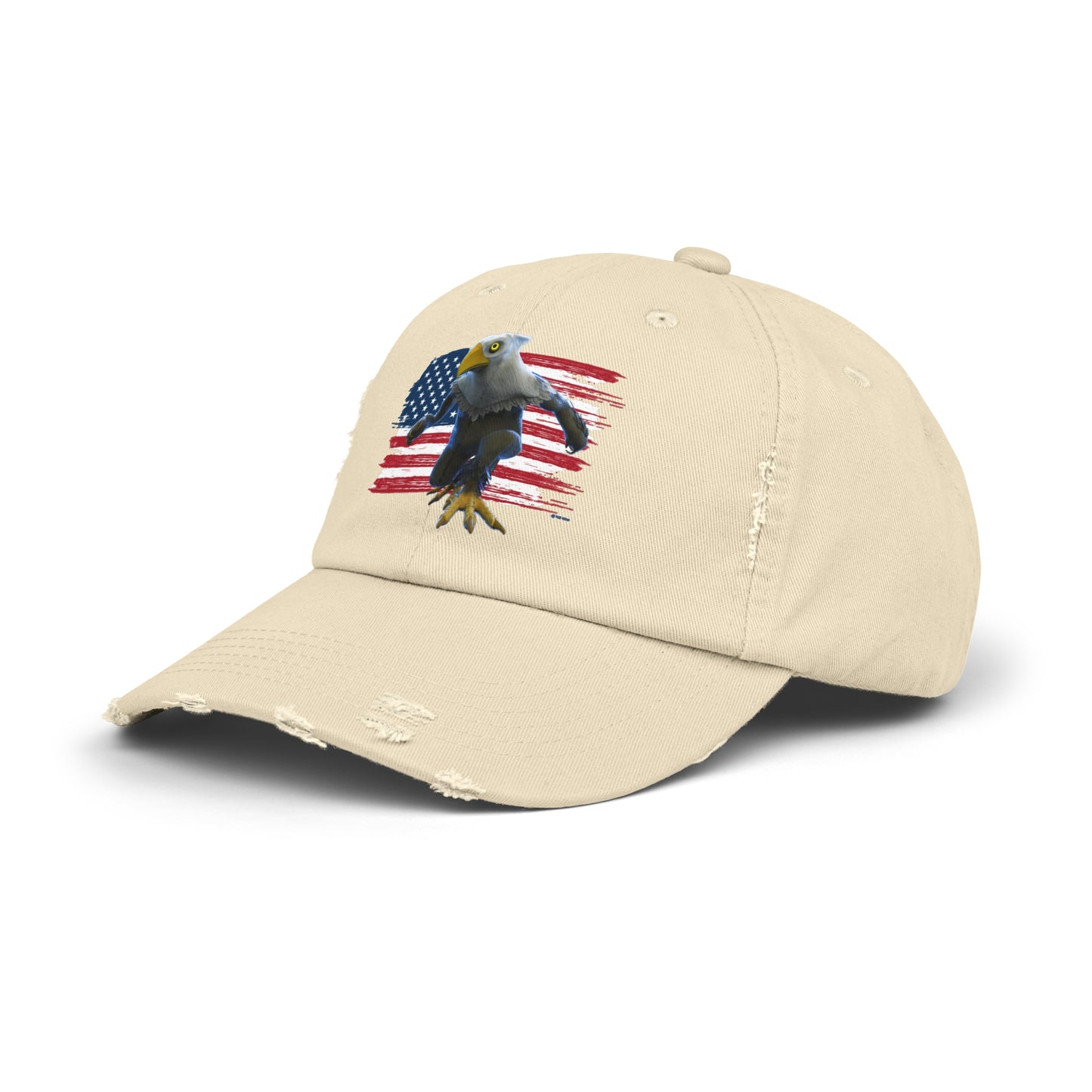 Patriotic American Eagle Sprite In Front of American Flag - Unisex Distressed Cap Hat (Mericlaw, TCG World)