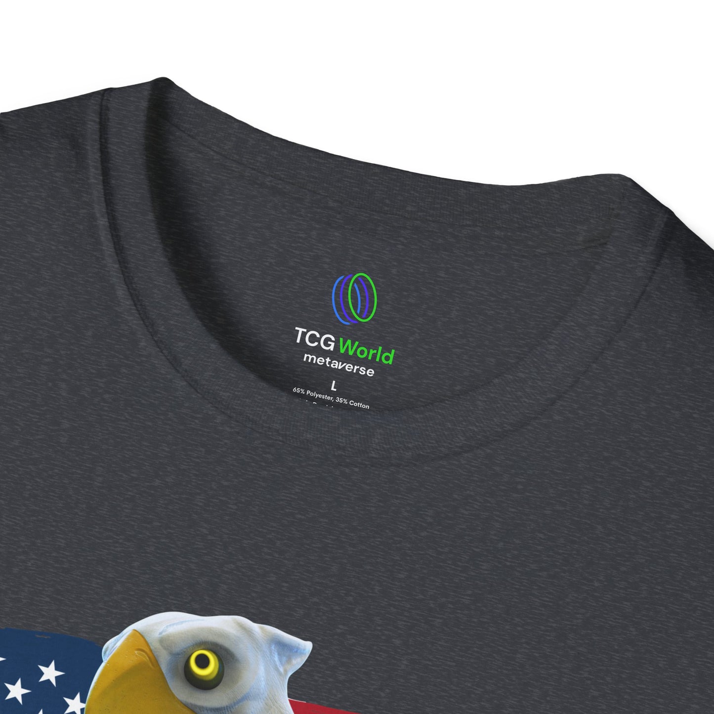 Patriotic American Eagle Sprite In Front of American Flag - Unisex Adult Softstyle T-Shirt (Mericlaw, TCG World)