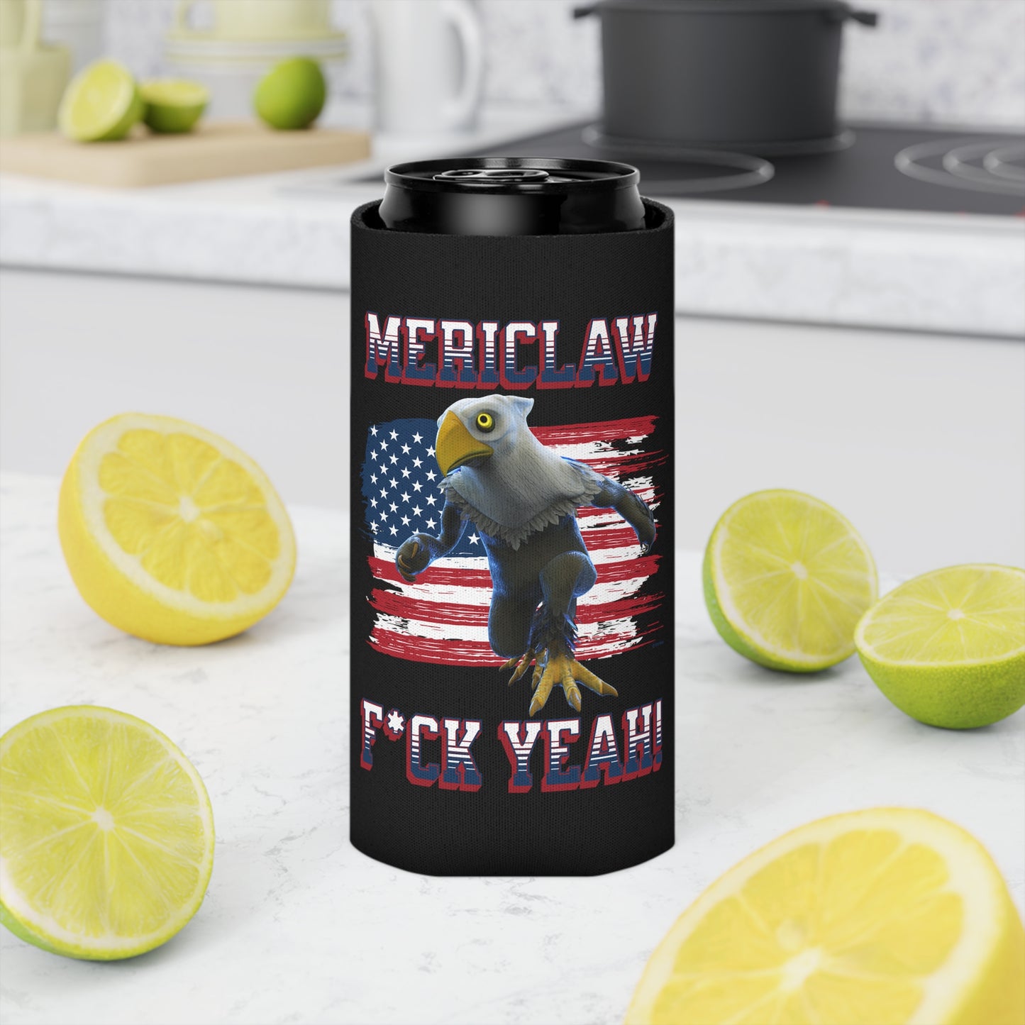 Mericlaw F*ck Yeah (Extra American) - TCG World Metaverse Sprite / American Flag Can Cooler - Black