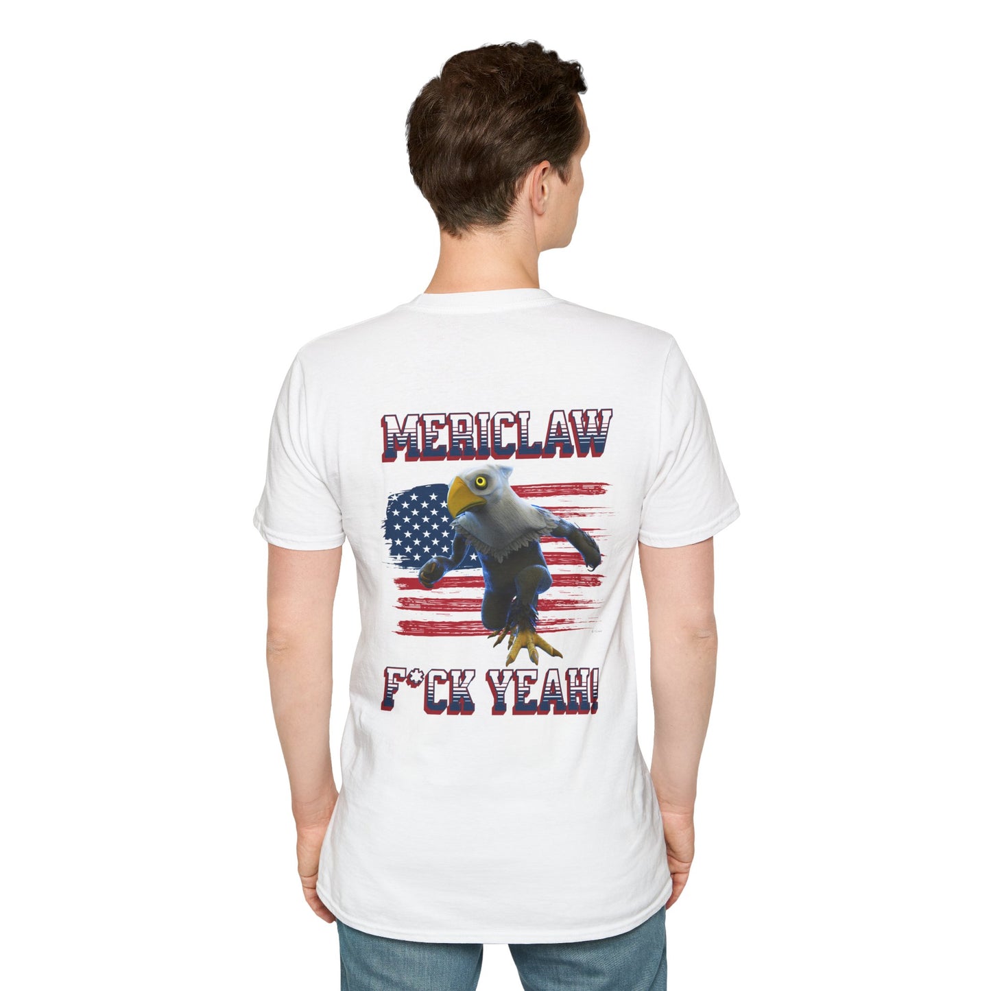 Mericlaw F*ck Yeah (Extra American) - TCG World Metaverse Sprite / American Flag - Unisex Adult Softstyle T-Shirt (Back)