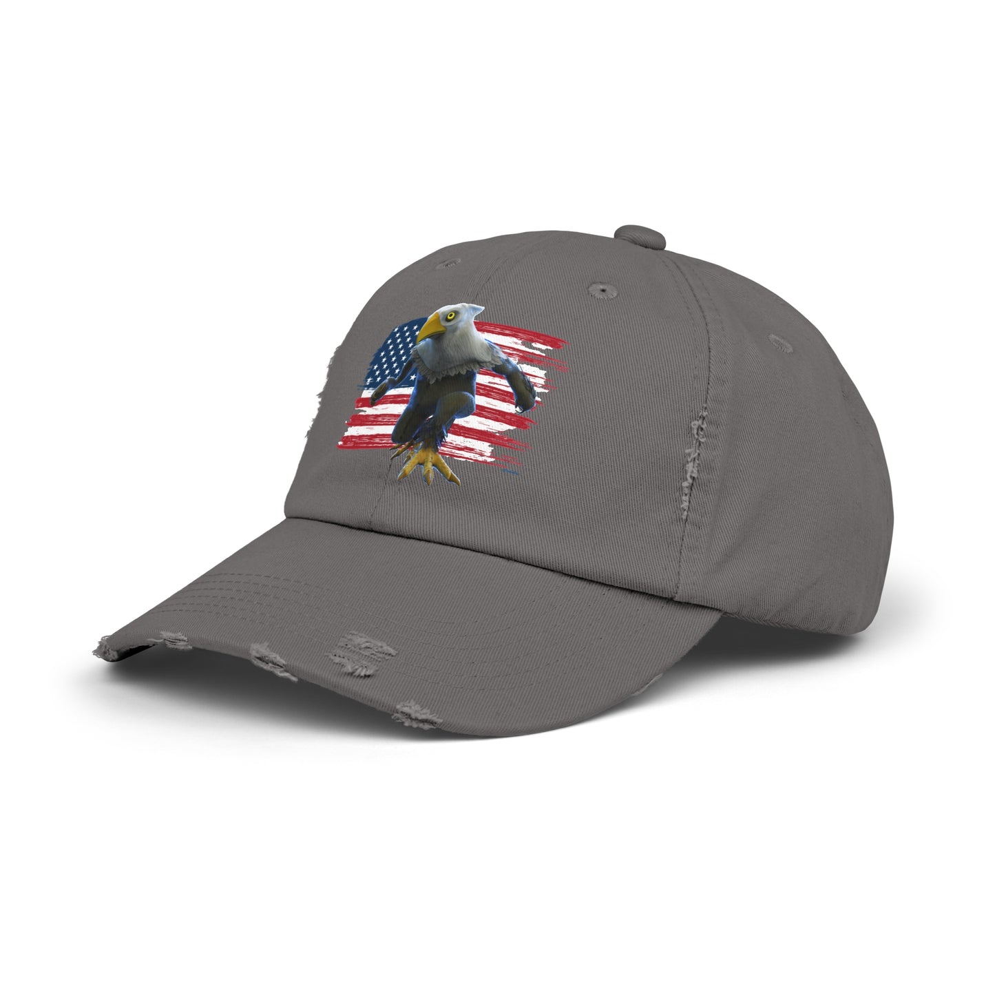Patriotic American Eagle Sprite In Front of American Flag - Unisex Distressed Cap Hat (Mericlaw, TCG World)