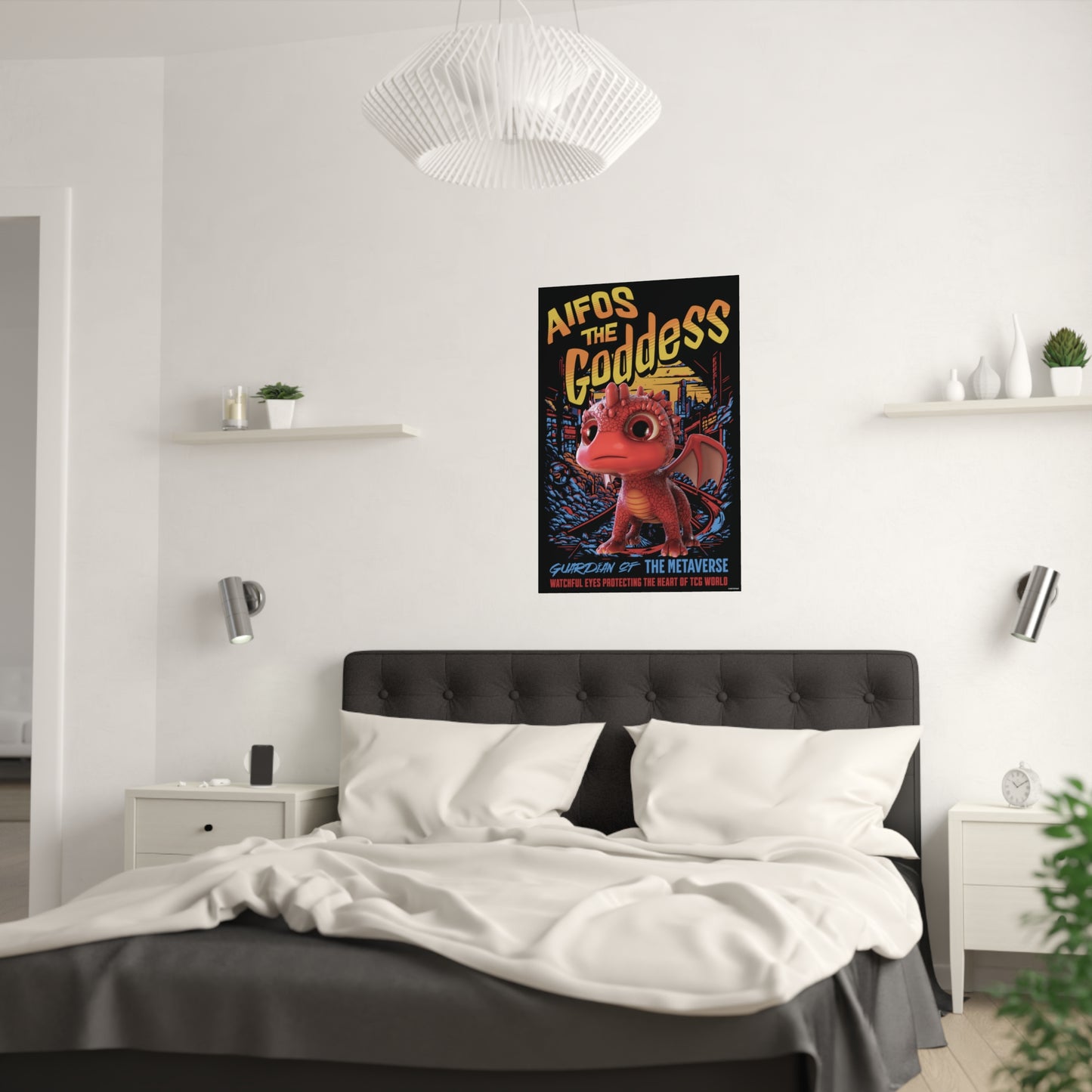 Aifos The Goddess Guardian of the Metaverse Satin Poster