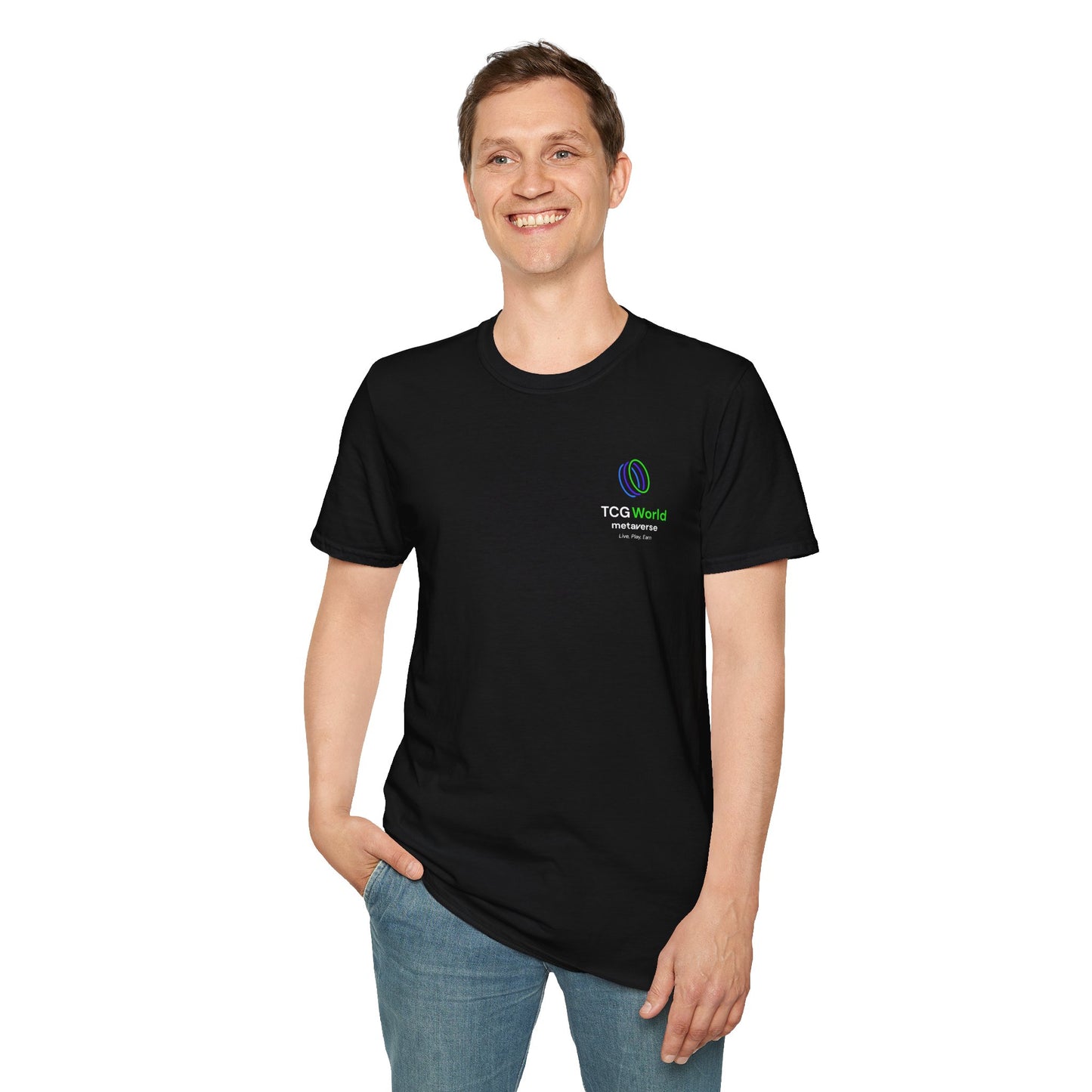 Mericlaw F*ck Yeah (Extra American) - TCG World Metaverse Sprite / American Flag - Unisex Adult Softstyle T-Shirt (Back)