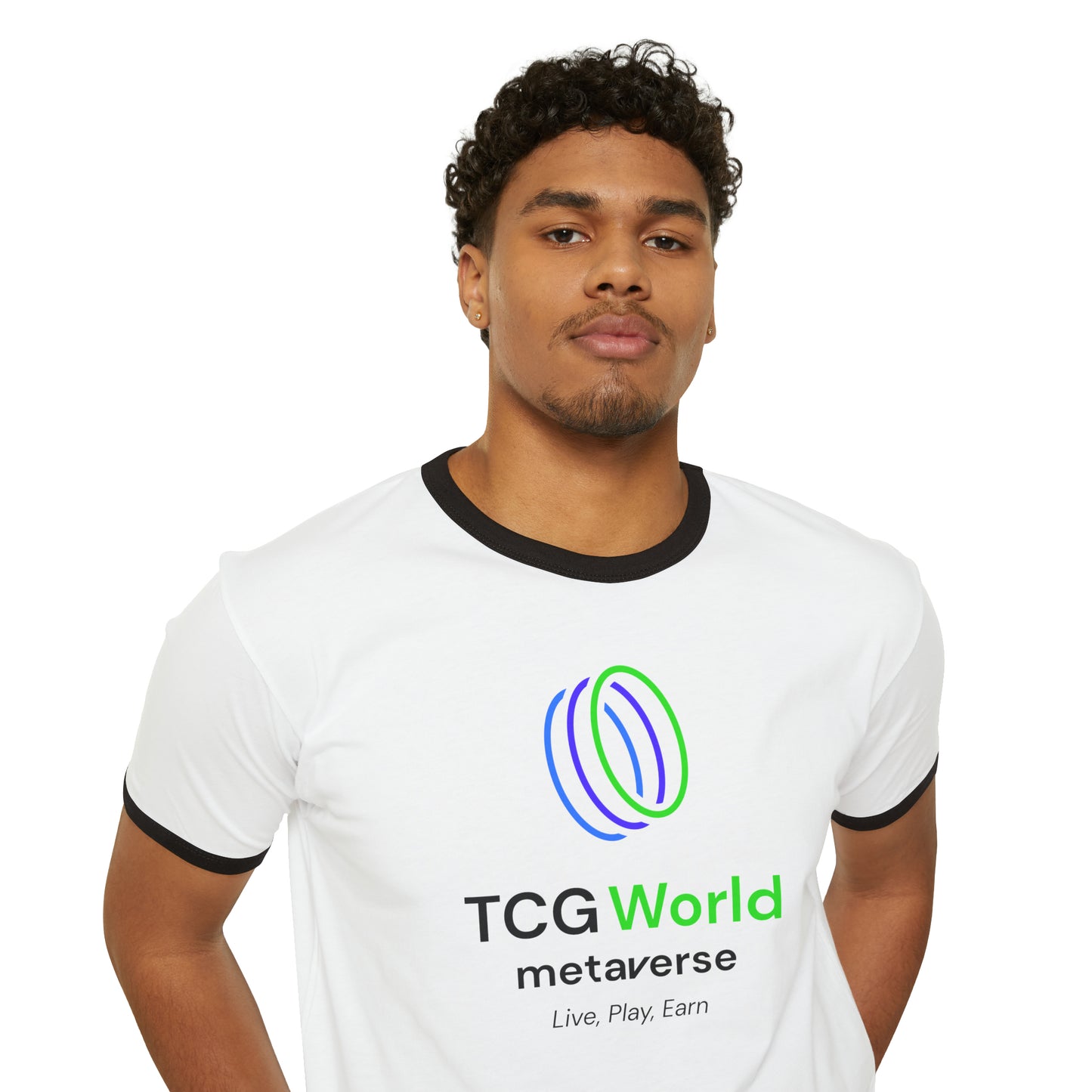 TCG World White and Black Adult Unisex Cotton Ringer T-Shirt