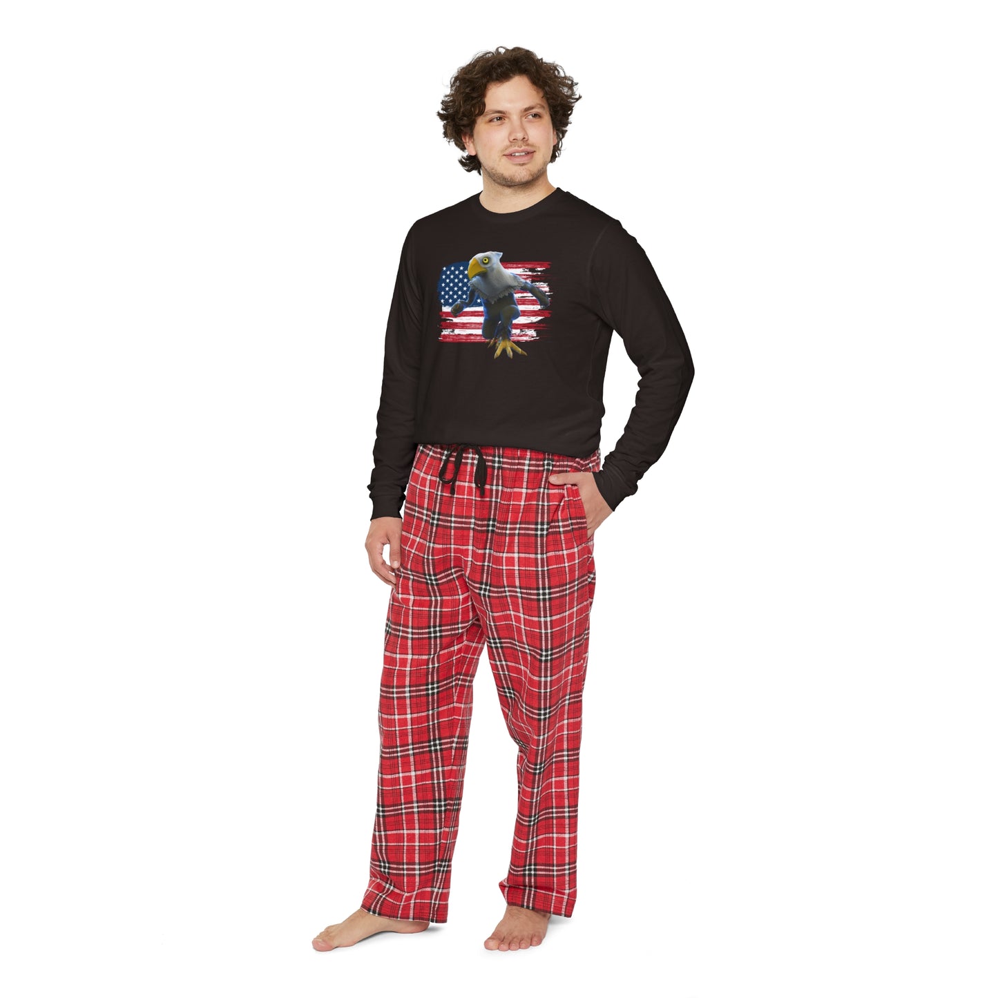 Patriotic American Eagle Sprite In Front of American Flag - Men's Long Sleeve Pajama Set (Mericlaw, TCG World)