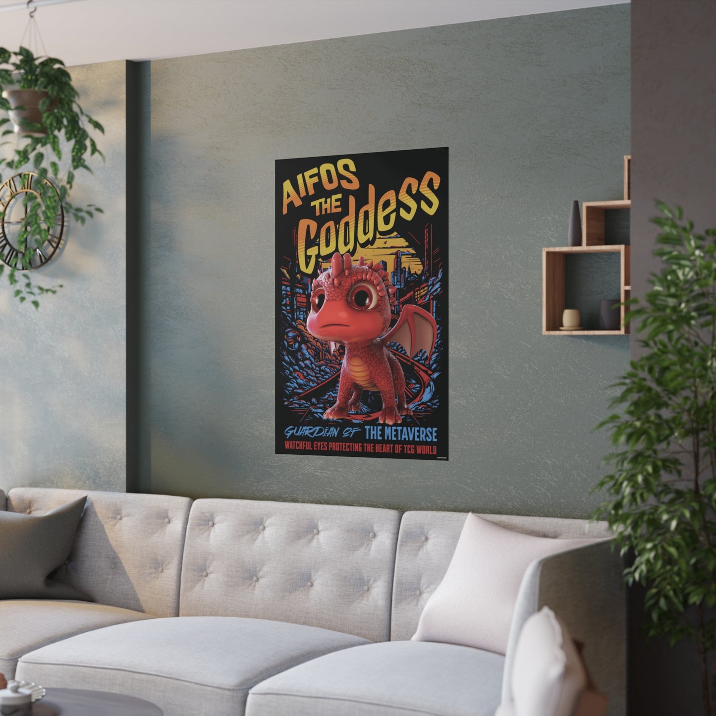 Aifos The Goddess Guardian of the Metaverse Satin Poster