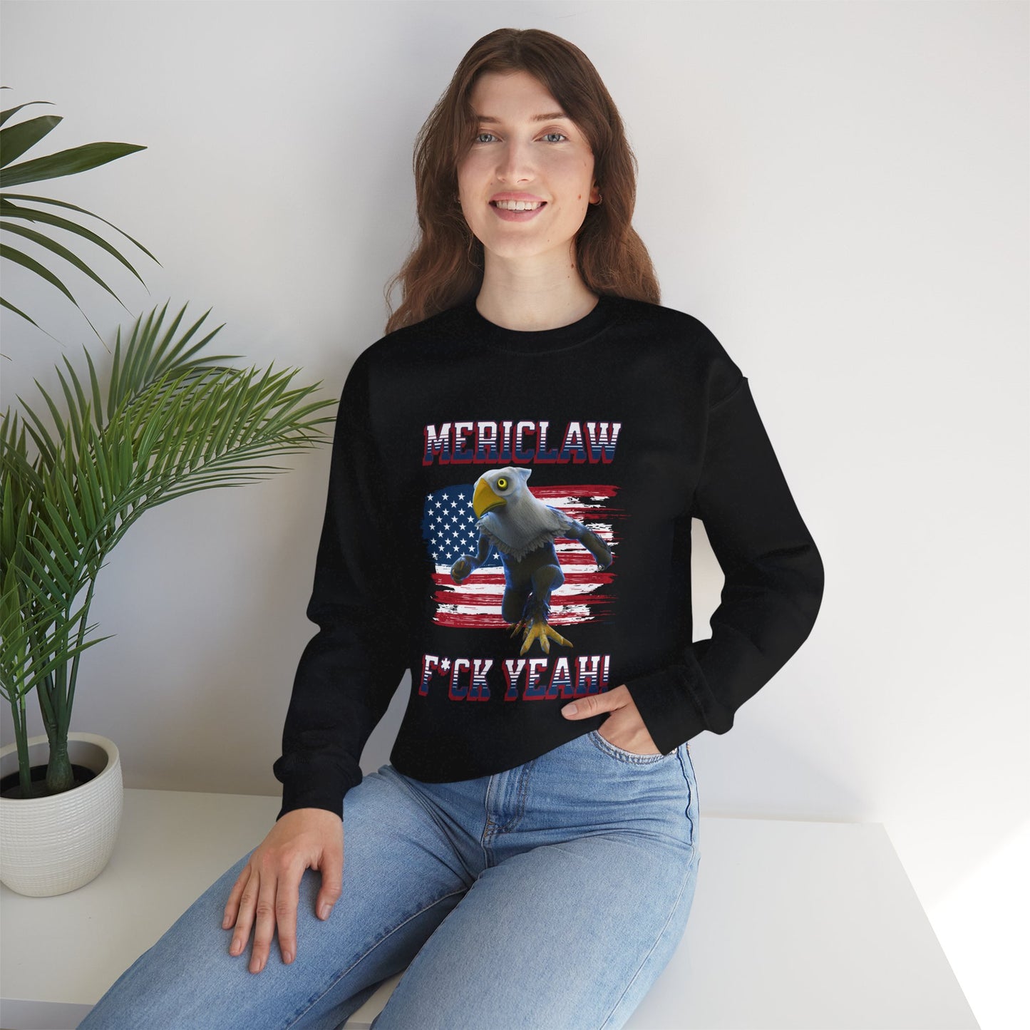 Mericlaw F*ck Yeah (Extra American) - TCG World Metaverse Sprite / American Flag - Adult Unisex Heavy Blend™ Crewneck Sweatshirt