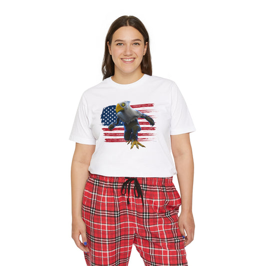 Patriotic American Eagle Sprite In Front of American Flag - Women's Short Sleeve Pajama Set (Mericlaw, TCG World)