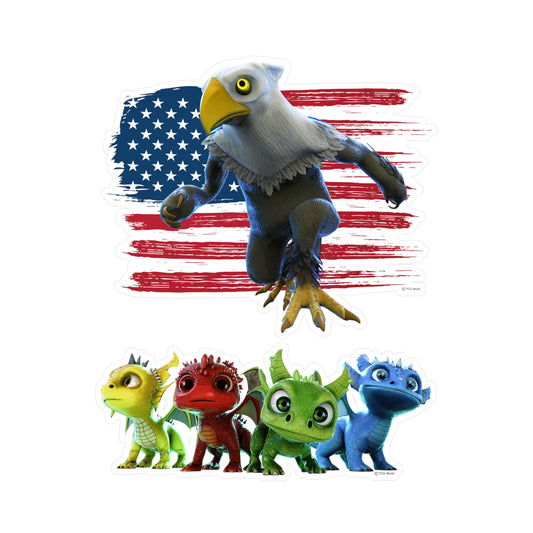 Patriotic Mericlaw with American Flag + 4 Baby Dragons - TCG World Metaverse Sprite Kiss-Cut Vinyl Decal Set