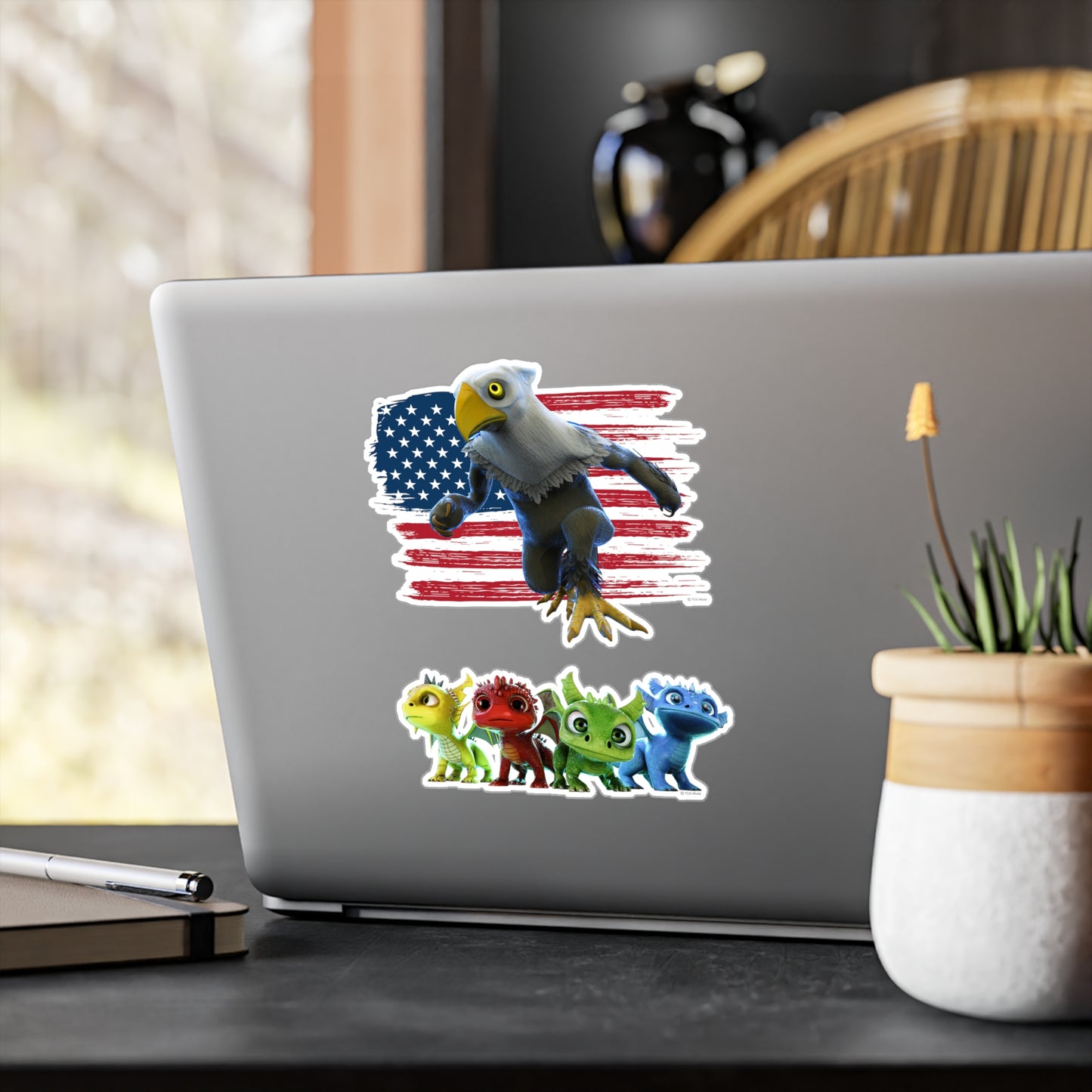 Patriotic Mericlaw with American Flag + 4 Baby Dragons - TCG World Metaverse Sprite Kiss-Cut Vinyl Decal Set