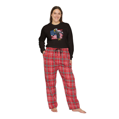 Patriotic American Eagle Sprite In Front of American Flag - Women's Long Sleeve Pajama Set