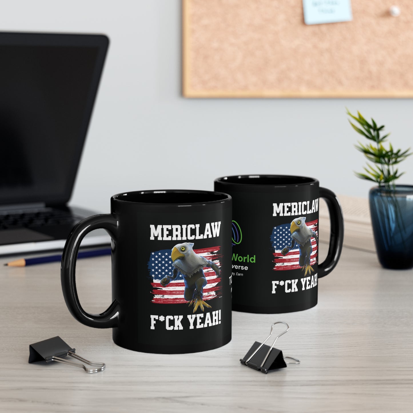 Mericlaw F*ck Yeah - TCG World Metaverse Sprite / American Flag - Black Coffee Mug