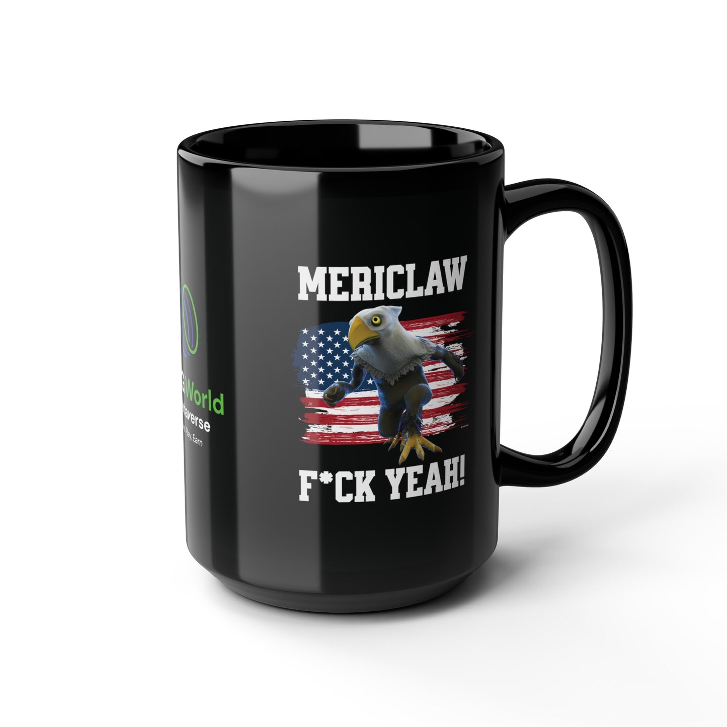 Mericlaw F*ck Yeah - TCG World Metaverse Sprite / American Flag - Black Coffee Mug