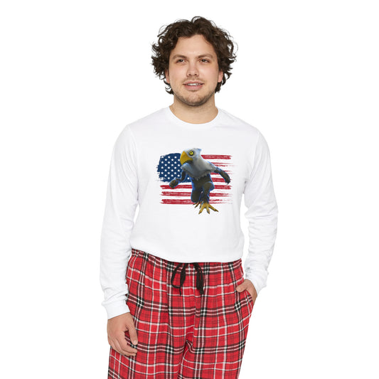Patriotic American Eagle Sprite In Front of American Flag - Men's Long Sleeve Pajama Set (Mericlaw, TCG World)