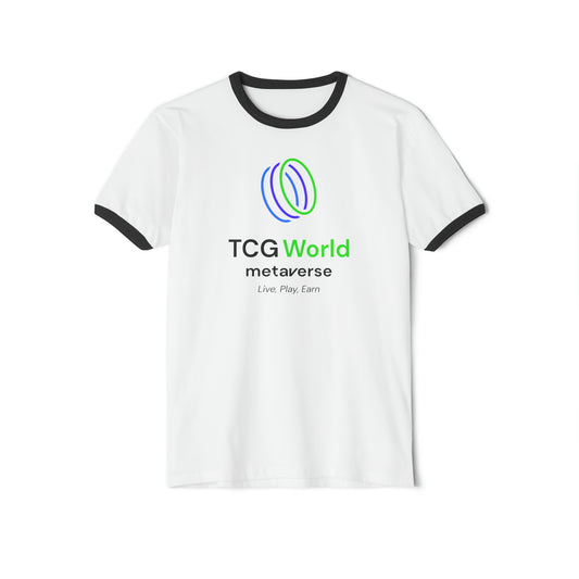 TCG World White and Black Adult Unisex Cotton Ringer T-Shirt