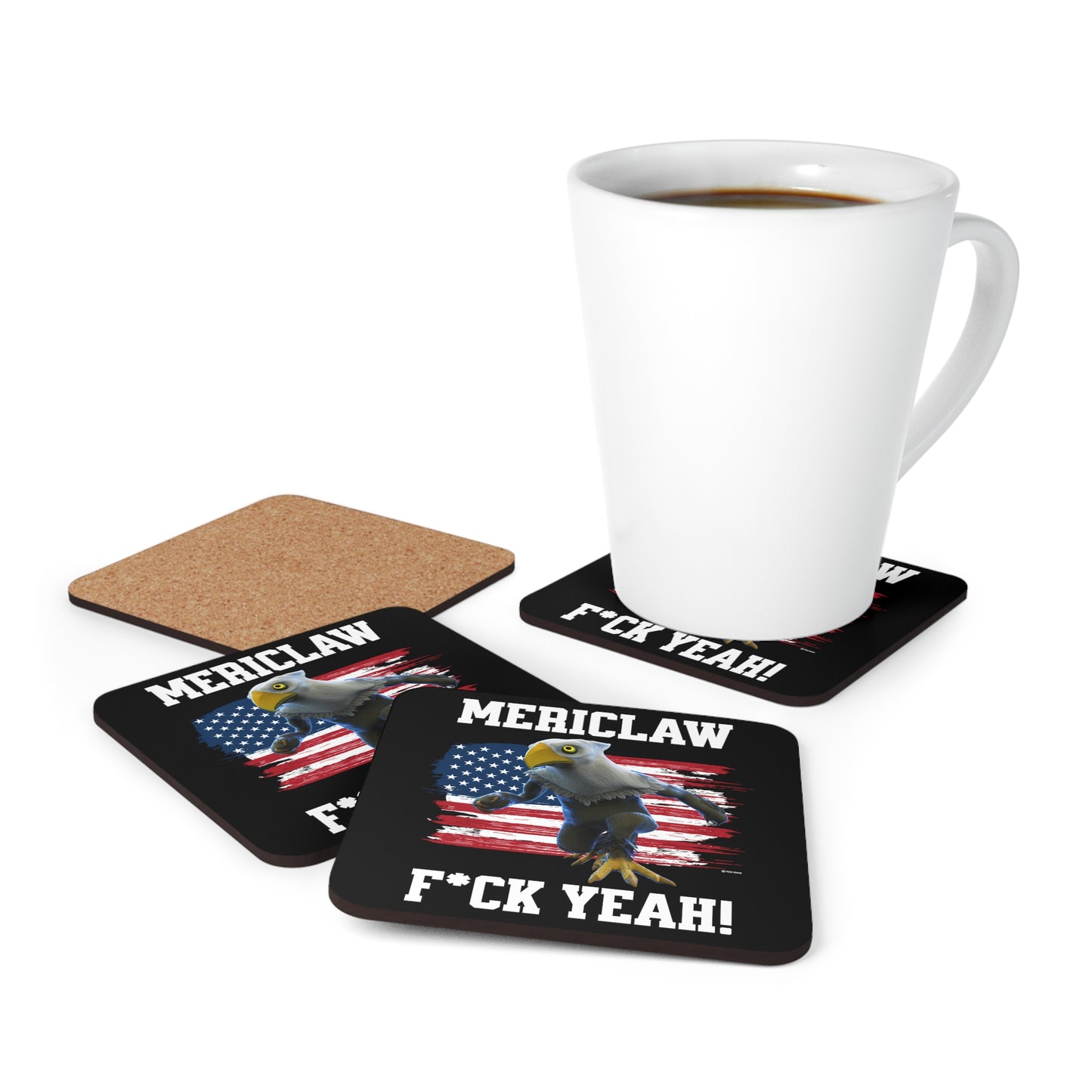 Mericlaw F*ck Yeah - TCG World Metaverse Sprite / American Flag Corkwood Coaster Set