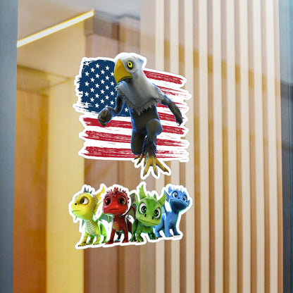 Patriotic Mericlaw with American Flag + 4 Baby Dragons - TCG World Metaverse Sprite Kiss-Cut Vinyl Decal Set