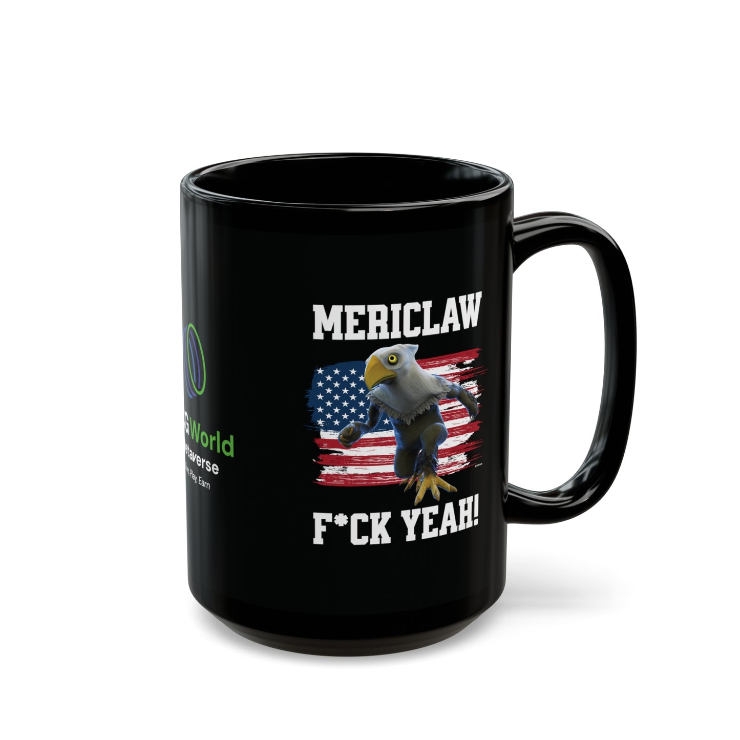 Mericlaw F*ck Yeah - TCG World Metaverse Sprite / American Flag - Black Coffee Mug