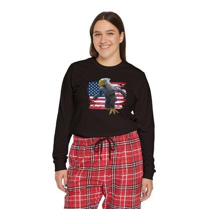 Patriotic American Eagle Sprite In Front of American Flag - Women's Long Sleeve Pajama Set