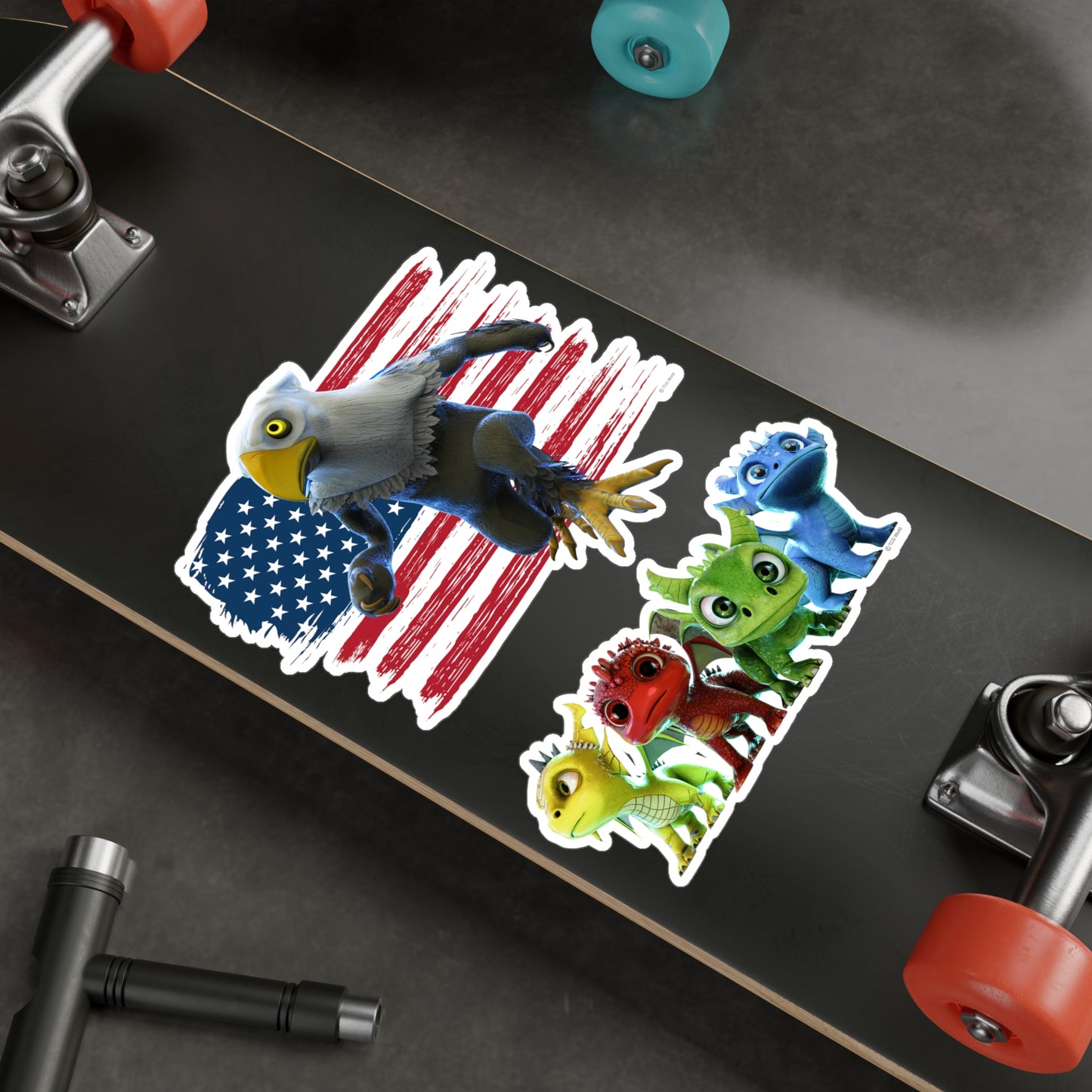 Patriotic Mericlaw with American Flag + 4 Baby Dragons - TCG World Metaverse Sprite Kiss-Cut Vinyl Decal Set