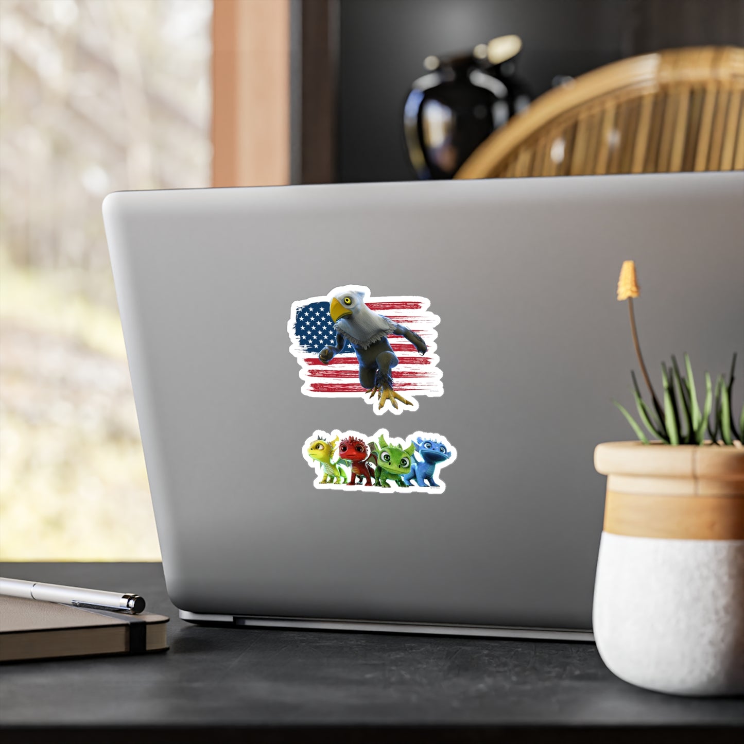 Patriotic Mericlaw with American Flag + 4 Baby Dragons - TCG World Metaverse Sprite Kiss-Cut Vinyl Decal Set