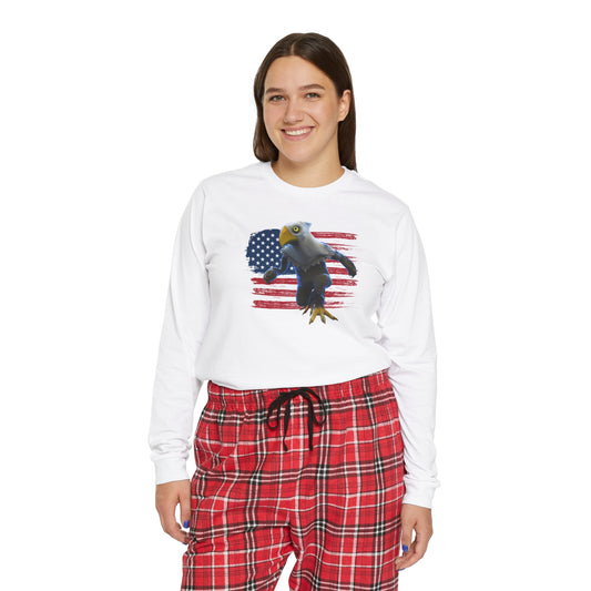Patriotic American Eagle Sprite In Front of American Flag - Women's Long Sleeve Pajama Set