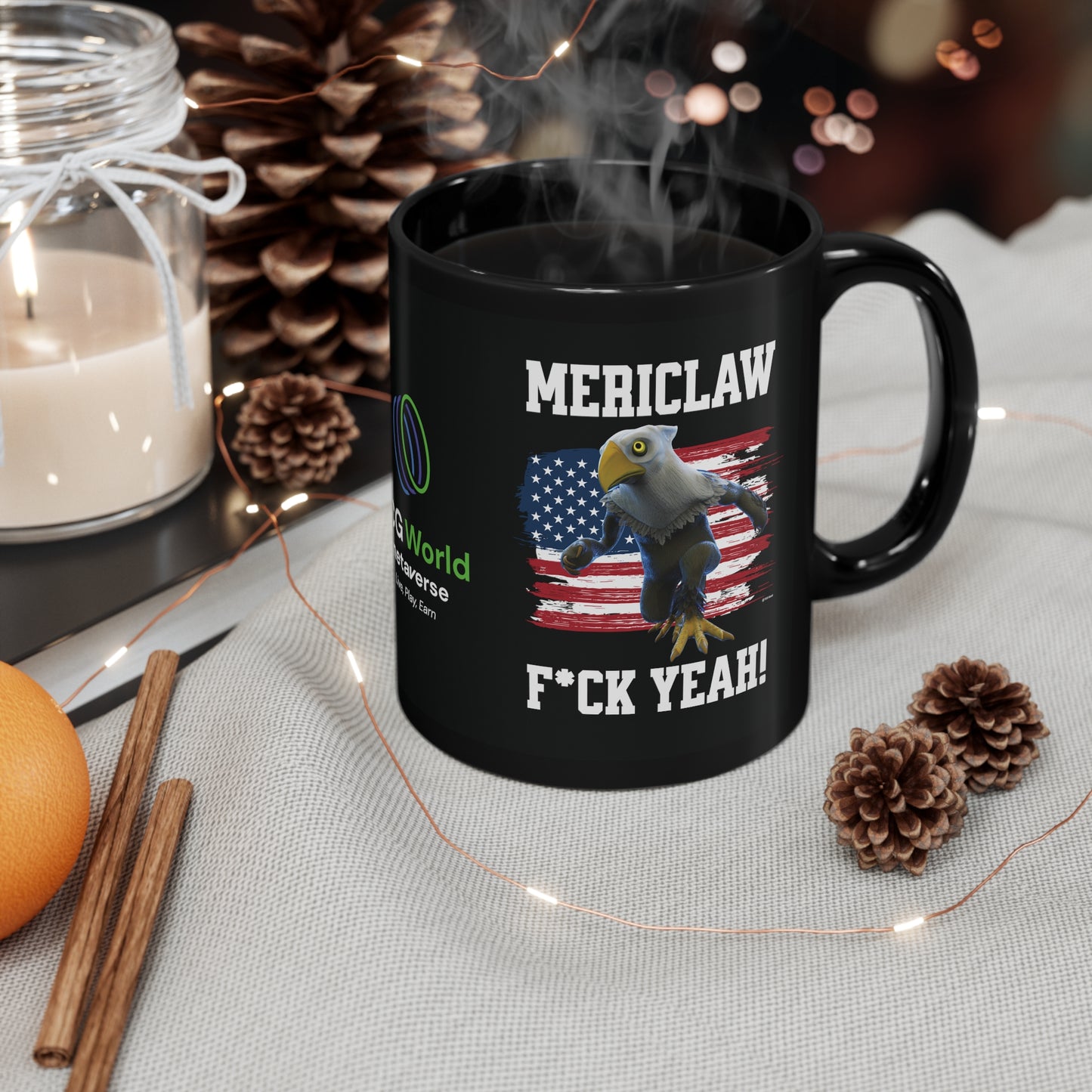 Mericlaw F*ck Yeah - TCG World Metaverse Sprite / American Flag - Black Coffee Mug