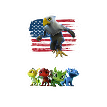 Patriotic Mericlaw with American Flag + 4 Baby Dragons - TCG World Metaverse Sprite Kiss-Cut Vinyl Decal Set