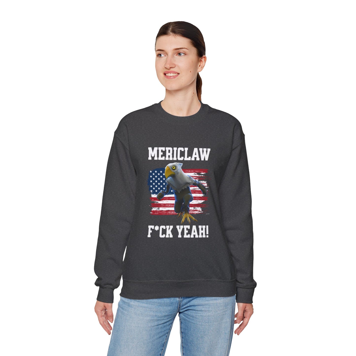Mericlaw F*ck Yeah - TCG World Metaverse Sprite / American Flag - Adult Unisex Heavy Blend™ Crewneck Sweatshirt