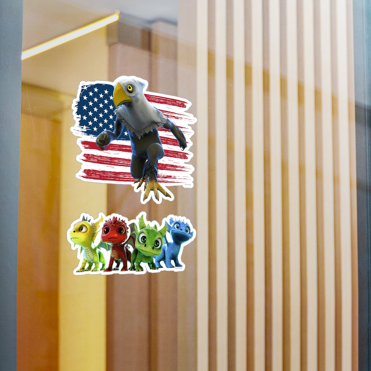 Patriotic Mericlaw with American Flag + 4 Baby Dragons - TCG World Metaverse Sprite Kiss-Cut Vinyl Decal Set